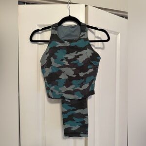 Lululemon blue camo sports bra top and leggings